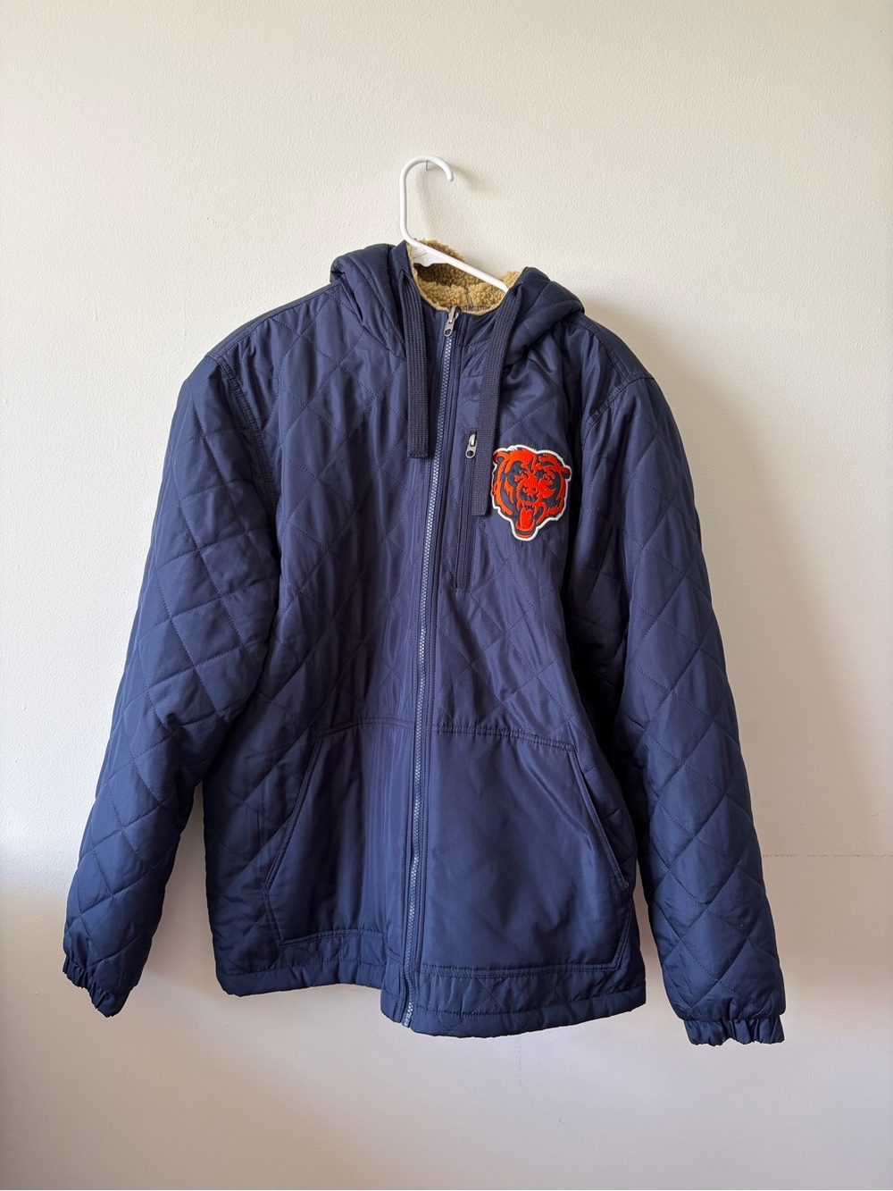 NFL Chicago Bears Reversible Sherpa & Quilted Full Zip Hooded Jacket | Size L
